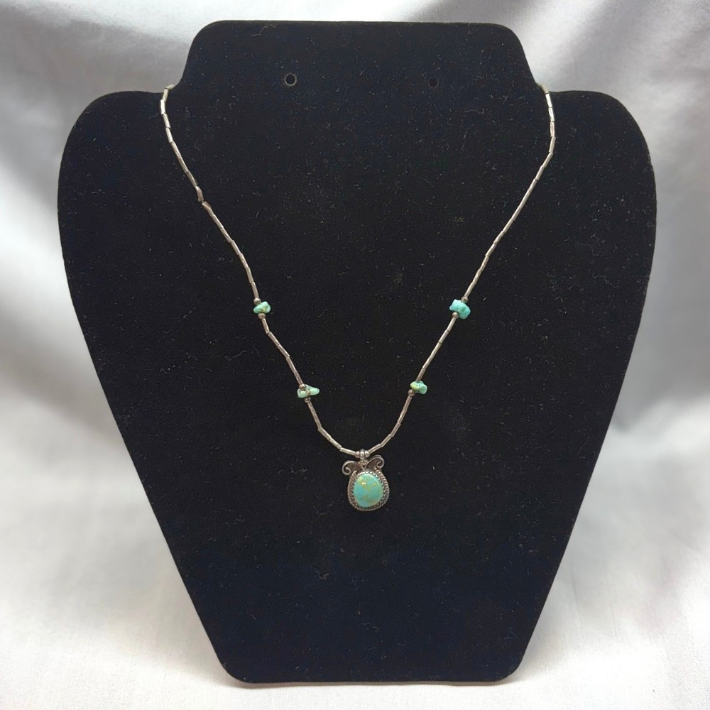 Unbranded Necklace Unisex 18in Turquoise Good Sterling Silver Liquid Bar Chain